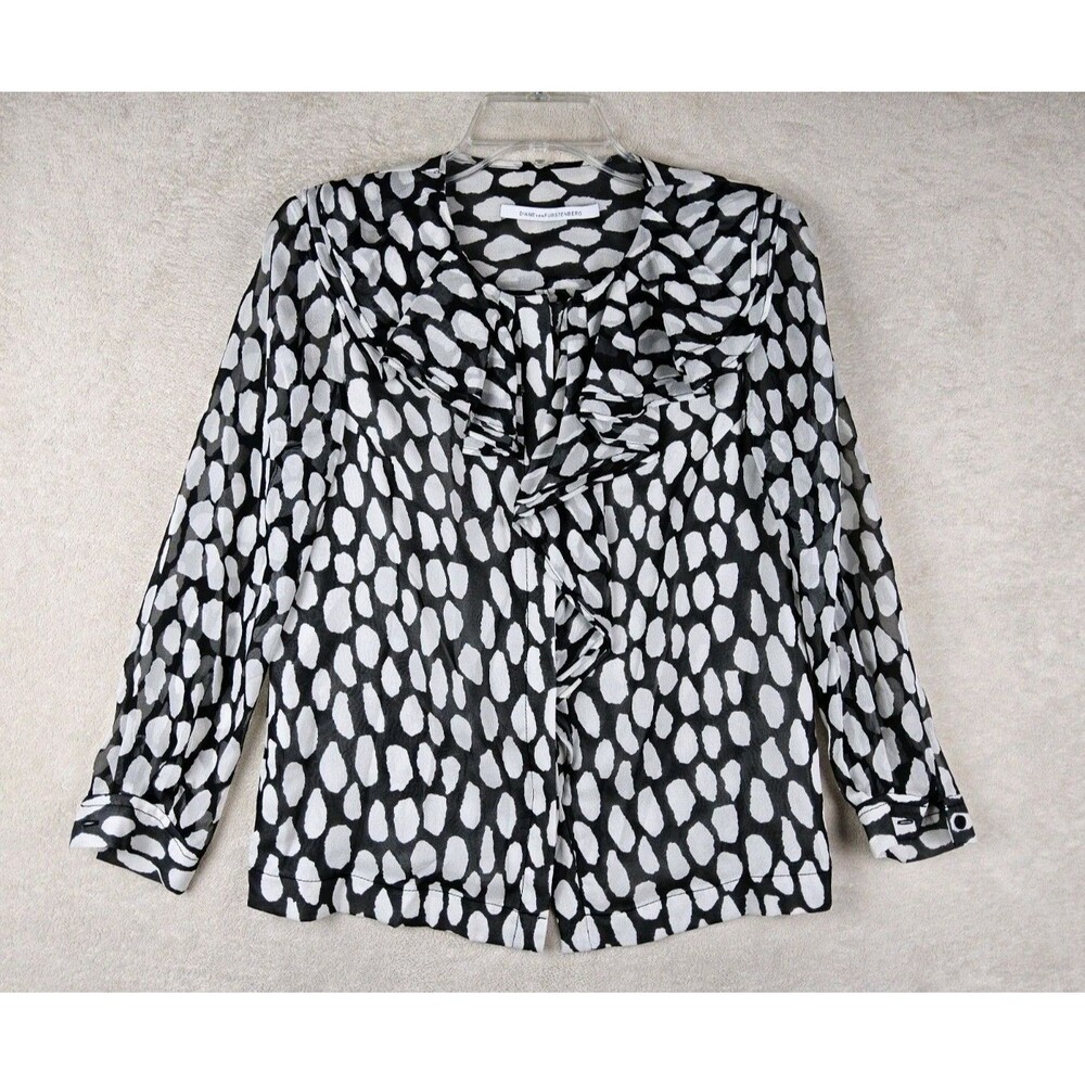 Diane Von Furstenberg Women's Semi Sheer Silk Chiffon Ruffle Blouse Top Size S